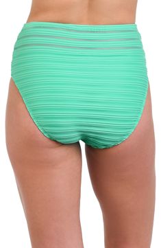 Head straight to the beach in these high-waist swim bottoms with a vibrant solid hue and illusion mesh panels. Moderate back coverage Lined 87% polyester, 5% nylon, 8% elastane Hand wash, line dry Imported Pool-ready Nylon Tankini With Briefs, High Waist Nylon Tankini For Swimming, Nylon Beachwear Tankini In Brief Style, Beachwear Nylon Tankini Brief, Nylon Brief Tankini For Beachwear, Micro-elastic Nylon Tankini For The Beach, Nylon Beachwear Bottoms For Swimming, High Waist Nylon Swim Skirt, Summer Mesh Bottoms With Mesh Back