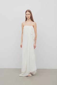 Madleine Dress White in Cotton – The Row Towel Scarf, Short Denim, Column Dress, Dropwaist Dress, Draped Dress, Mens Fall, Mens Spring, Womens Fall, Dress White