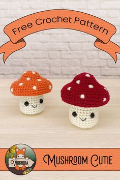 two crocheted mushrooms sitting next to each other