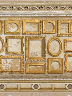 Golden Ornate Frame Wall Photography Backdrop - Photography backdrop featuring ornate golden frames arranged on a textured beige wall