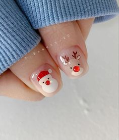 Christmas Nail Reindeer, Christmas Nails Reindeer, Reindeer Nails, Nail Noel, Nail Art Noel, Christmas Gel, Dip Nails, Nails Easy