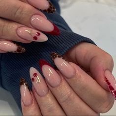 Almond shaped red nails Nail Designs For Autumn, Cheetah Print Nails, Stunning Nail Designs, Cherry Nails, Nails French, Winter Vibes, Fall Nail Art, Xmas Nails, Classy Nails