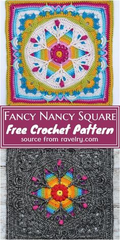 fancy granny square free crochet pattern with text overlay reading fancy granny square free crochet pattern source from revelu com