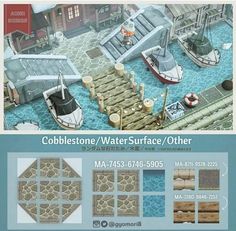 an advertisement for cobblestone water surface and other materials, including wooden planks