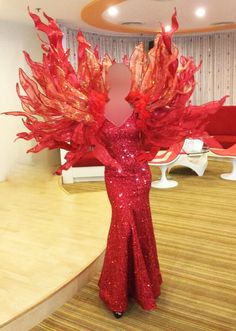 Da Neena Red Orange Fire Sun Heat Fuel Flame Global Warming - Etsy Canada Weird Dresses, Phoenix Costume, Fire Costume, Drag Queen Outfits, Dresses Ideas, Fantasy Fashion, Up Girl, Designs Ideas