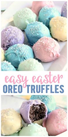 easy easter oreo truffles with white chocolate and sprinkles on top