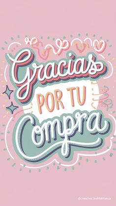 the words gracias por tu compra on a pink background