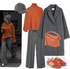 Orange Sweater Outfit, Look Boho Chic, Color Combinations For Clothes, Winter Fashion Outfits Casual, Outfit Plan, Stylish Work Outfits, Grey Pants, Autumn Outfit