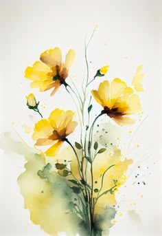 watercolor painting of yellow flowers on white background