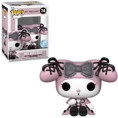 a pink and black pop vinyl figurine with a bow on it's head