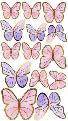 some pink and purple butterflies on a white background