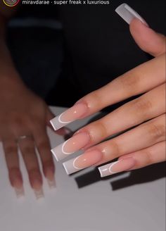 Simple White Nail Designs Square, Basic Baddie Nails, Nails Nude, Diy Acrylic Nails, White Acrylic Nails, Work Nails, French Acrylic Nails