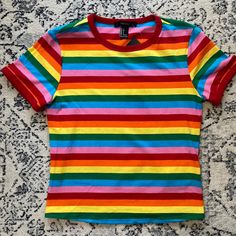 Nwt Forever 21 Rainbow Tee * Nwt Unworn And Flawless * Crew Neck, Short Sleeves * 94% Cotton/ 6% Spandex; Soft With Stretch * Measurements: Length From Shoulder Seam To Hem 18.5 In Width Across Chest Armpit To Armpit 16 In * Smoke-Free/ Pet-Free Home * Bright And Fun! Clothes Kidcore, Rainbowcore Fashion, Kidcore Shirt, Clothe Shop, Forever 21 Graphic Tees, 80's Clothes, Kidcore Clothes, Kidcore Fashion, Hot Pink Tee