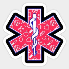 an emt star of life sticker with hearts and medical symbols on the back