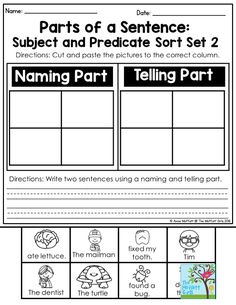 worksheet for beginning and ending sentences with pictures on the front, in black and white