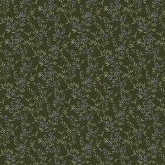 a green background with small blue flowers and leaves on the bottom right corner is an olive green wallpaper