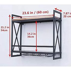 an image of a shelf with measurements for the top and bottom shelves on each side