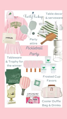 a pink poster with different items on it