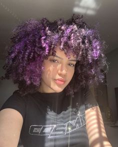 Bottom Half Purple Hair, Calico Hair Curly, Purple Hair Curly, Curl Journey, 4a Curls, Purple Curly Hair, Curly Purple Hair, Afro Hair Dye, Cabello Afro Natural