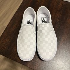 Never Worn, Brand New Vans Shoes Checkered, White Checkered Vans, Checkered Vans, Van Color, Vans White, Checkered Print, White Vans, Checker Print, Birthday Board