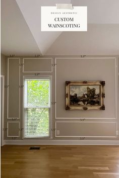 an empty living room with white walls and wood flooring is featured in the article custom wainscoting