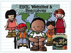 a group of children sitting in front of a map with the words esol website and resources