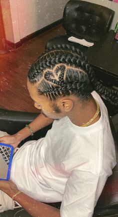 Smino Rapper Hairstyles, Heart Braids For Men, Heart Braids Men, Black Boy Hairstyles Braids, Boy Cornrow Hairstyles, Black Boy Braids Hairstyles, Braids For Men Black, Braids On Guys, Black Boy Braids