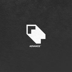 the logo for advance is shown in white on black paper, with an arrow pointing up to