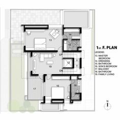 the floor plan for this modern house is shown in black and white, with three separate rooms