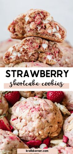 strawberry shortcake cookies stacked on top of each other