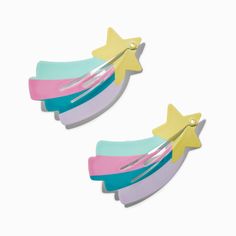 Claire's Club Shooting Star Snap Hair Clips - 2 Pack Decora Hair Accessories, Designer Hair Clips, Decora Hair Clips, Decora Hair, Scene Clothes, Crown Hair Clip, Sensitive Ears Earrings, Snap Hair Clips, Alternative Disney