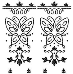 the design for an embroidered applique is shown in black and white, with two butterflies