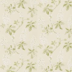 a wallpaper with white flowers and green leaves on the top right side of it