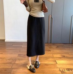 Lasaky - Double-Wear Thick Wool Midi Skirt with Front and Back Slits Wool Midi Skirt, Double Wear, Thick Wool, Wrap Around Skirt, Types Of Skirts, Olivia Mark, What To Wear, Midi Skirt, Wool