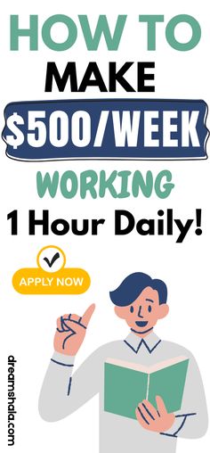 a man reading a book with the words how to make $ 500 / week working 1 hour daily