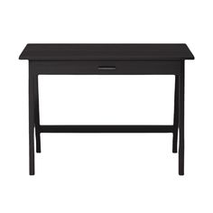 a black desk with one drawer on the top and two drawers at the bottom, against a white background