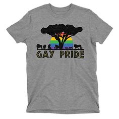 the gay pride t - shirt is grey with an image of animals and trees on it