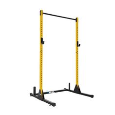 the squat station is shown in yellow and black with two bars on each side,