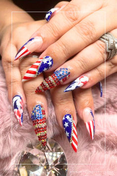 4th july nails design 2024 4th Of July Nail, Almond Nail Designs, Fourth Of July Nails