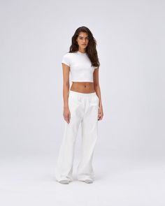 Cotton Pull on Pants - White Relaxed Fit Cotton Bottoms With Straight Hem, Cotton Trousers For Daywear, Fitted Cotton Cargo Pants For Summer, White Bottoms With Straight Hem For Everyday, Everyday White Bottoms With Straight Hem, Sporty Cotton Cargo Pants For Summer, Sporty Summer Cotton Cargo Pants, Cotton Straight Leg Bottoms With Boxy Fit, Everyday Cotton Pants With Straight Hem