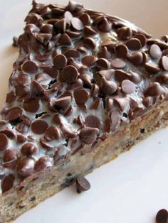 a slice of chocolate chip pie on a plate