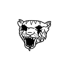 a black and white drawing of a tiger's head