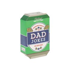 a can of beer with the word dad jokes on it's front and side