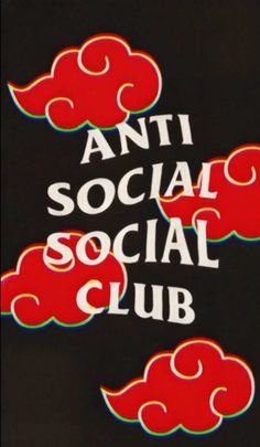 the anti social social club logo on a red and black background with clouds in the sky