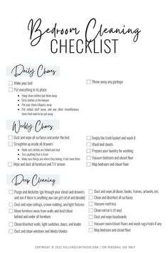 a checklist with the words, bed room cleaning checklist written in black and white