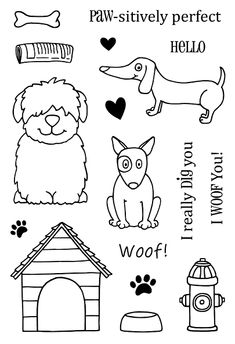 a stamp with dogs and their names on it, including the words paw - sitty perfect