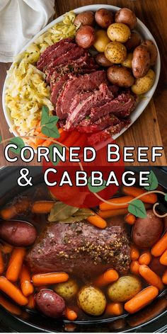 corned beef and cabbage in a pot with carrots