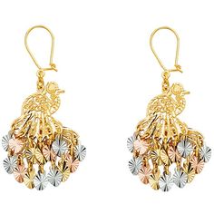 High quality fashion earrings jewelry. 100% genuine solid 14k gold. Great Womens and Mens gift for any occasion. Ladies Chandelier Peacock And Hearts Filigree Hanging Earrings 14k Tricolor Gold Fancy 33mm x 20mm Size: one size.  Color: Metal Type.  Gender: female.  Age Group: adult. Fancy Chandelier, Fine Gold Jewelry, Hanging Hearts, Hanging Earrings, Fine Earrings, White Rose Gold, Jewelry Lover, Diamond Heart, Hook Earrings