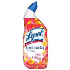 a bottle of lysol brand new day multi - surface cleaner on a white background