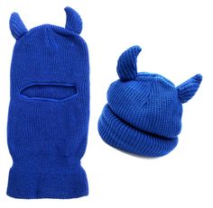 Devil Horns Knit Ski Mask, Royal Blue Balaclava w/ Stuffed 3D Horns. R – Well Done Goods, by Cyberoptix Coney Dog, Yellow Beanie, Dog Tie, Cotton Beanie, Acid House, Take My Money, Ski Mask, Neon Yellow, Skull Cap